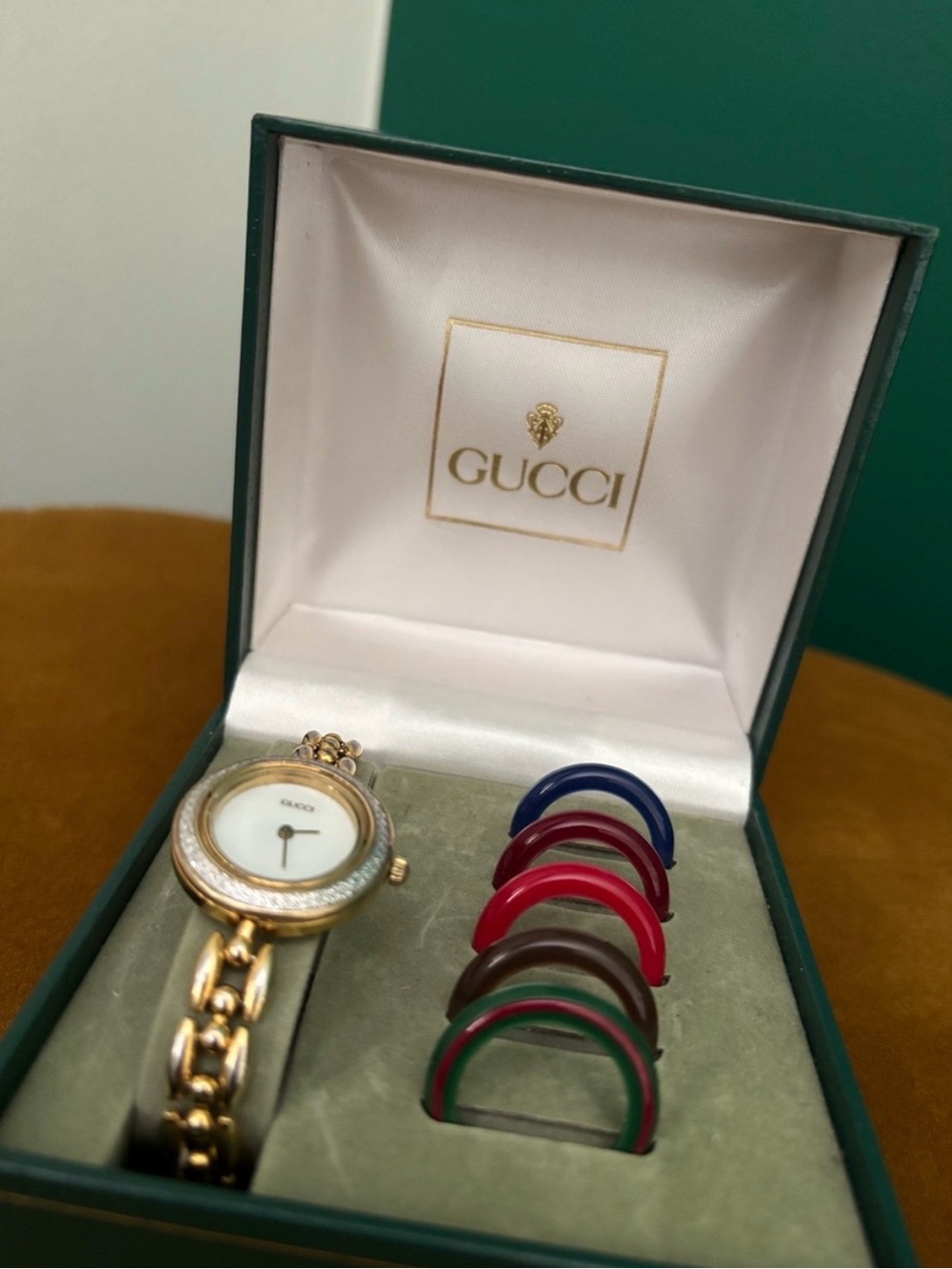 Gucci Women's Interchangeable Bezel Gold Bracelet Watch with Colored Bezels